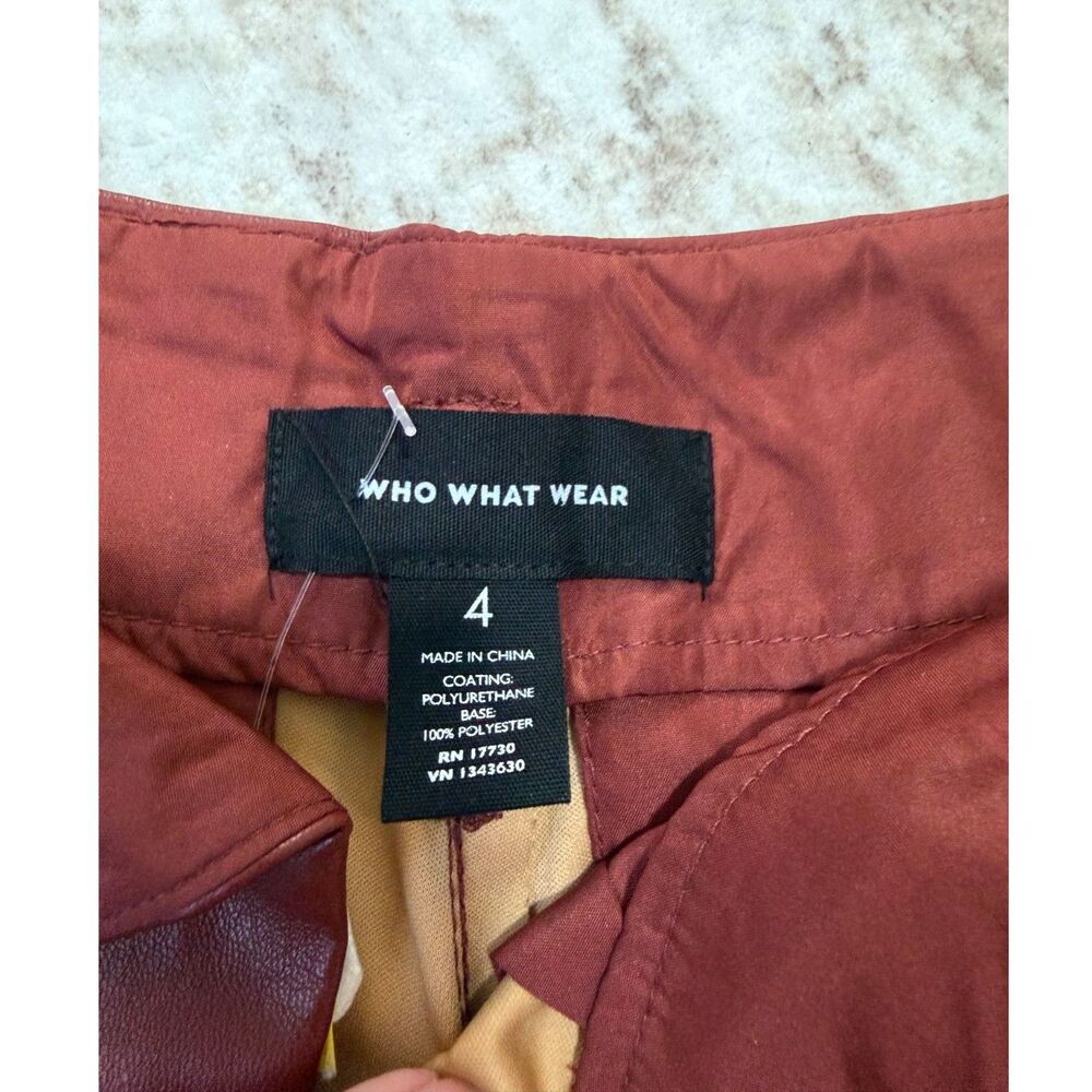 Who What Wear Burgundy Faux Leather High Rise Pleated Tapered Trousers Size 4 - Picture 3 of 8
